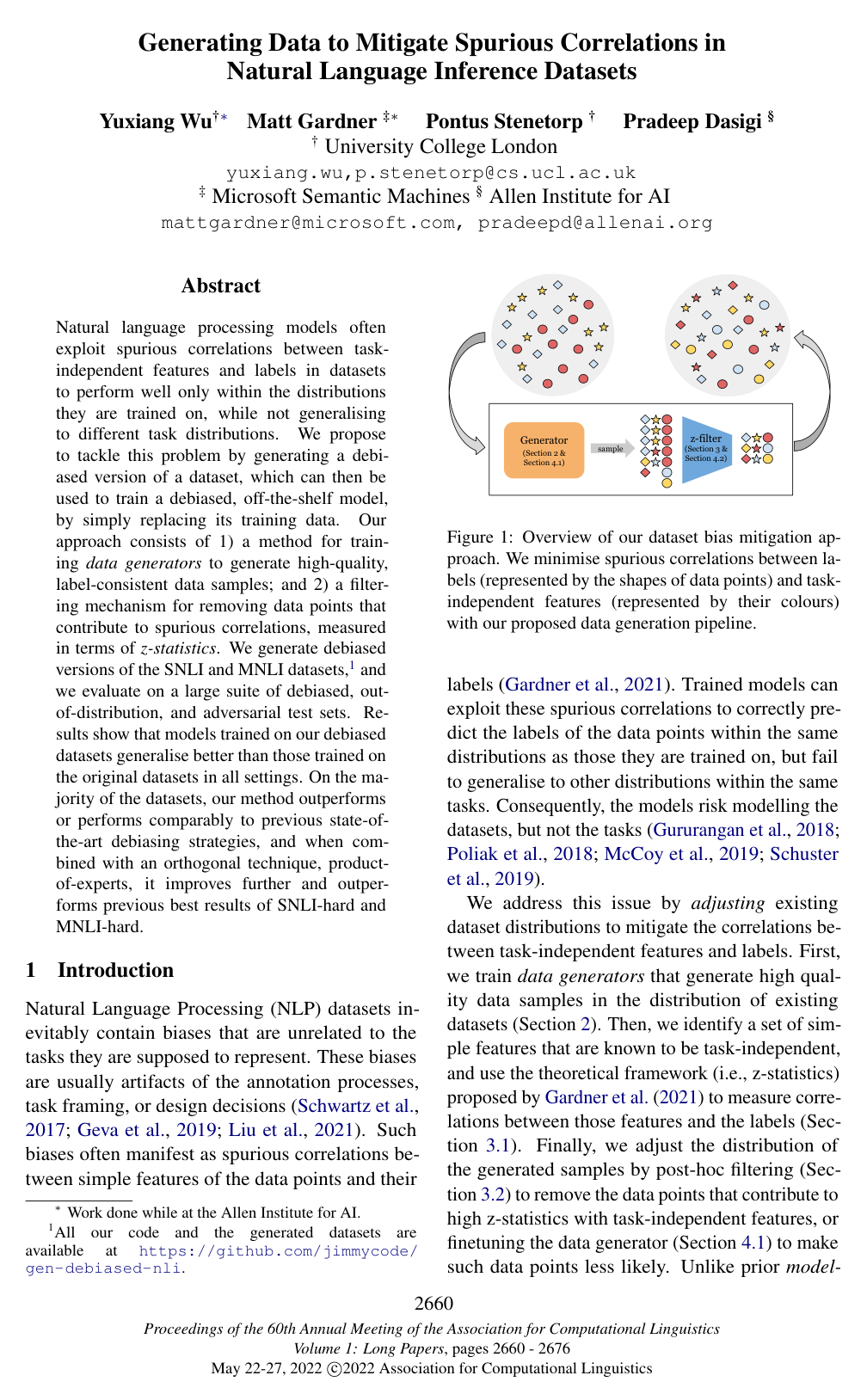 Cover for Generating Data to Mitigate Spurious Correlations in Natural Language Inference Datasets