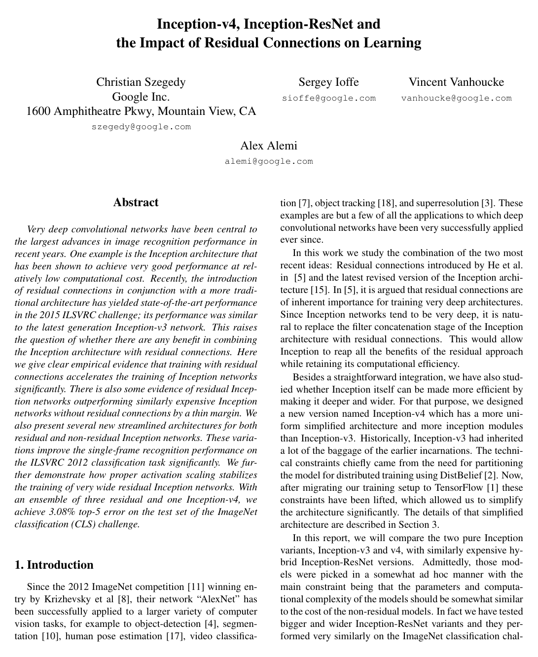 Inception-v4, Inception-ResNet and the Impact of Residual Connections on Learning