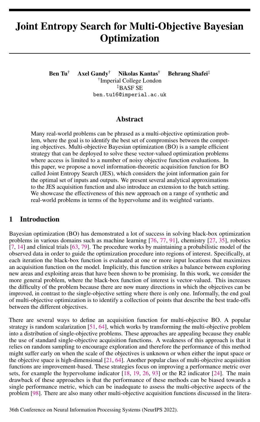 Cover for Joint Entropy Search for Multi-Objective Bayesian Optimization