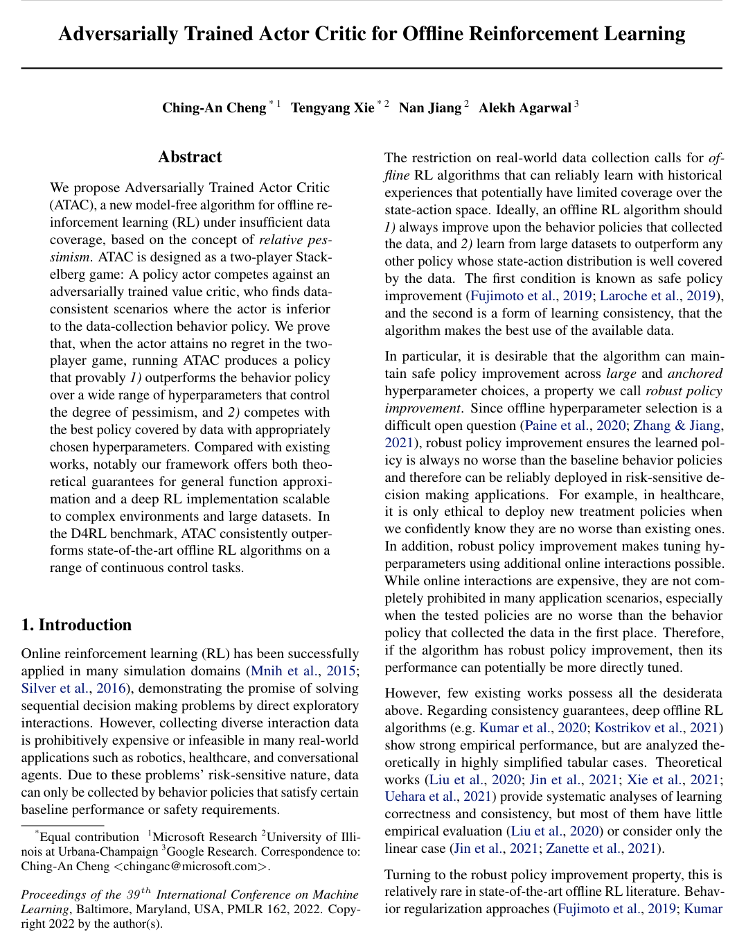 Cover for Adversarially Trained Actor Critic for Offline Reinforcement Learning