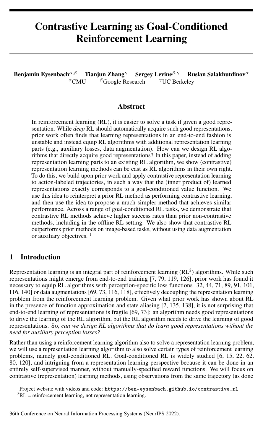 Cover for Contrastive Learning as Goal-Conditioned Reinforcement Learning