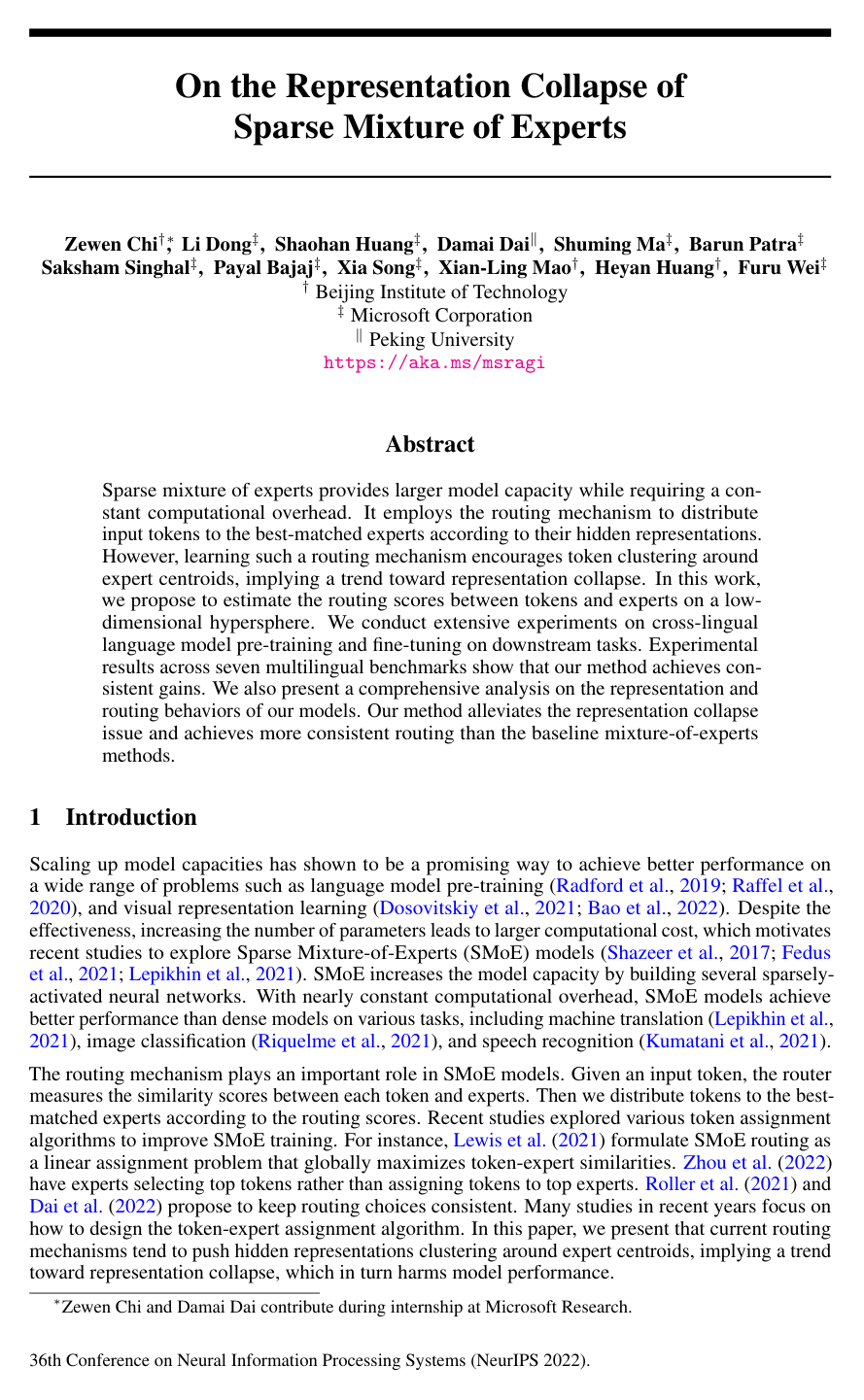 On the Representation Collapse of Sparse Mixture of Experts