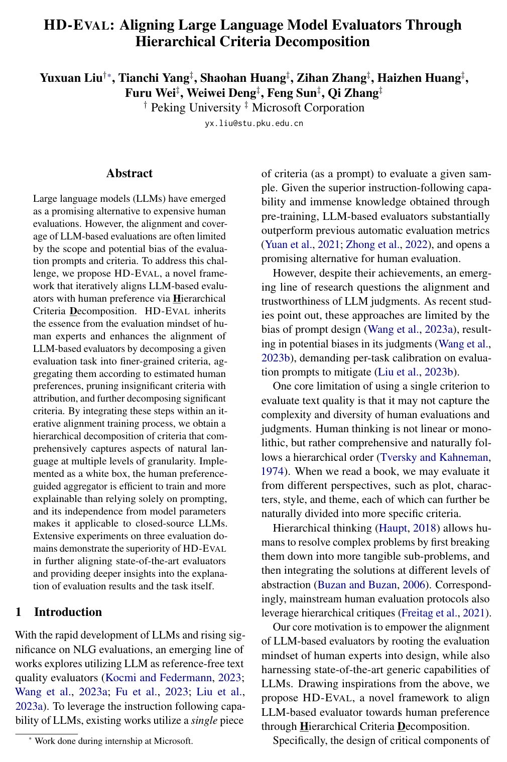 HD-Eval: Aligning Large Language Model Evaluators Through Hierarchical Criteria Decomposition