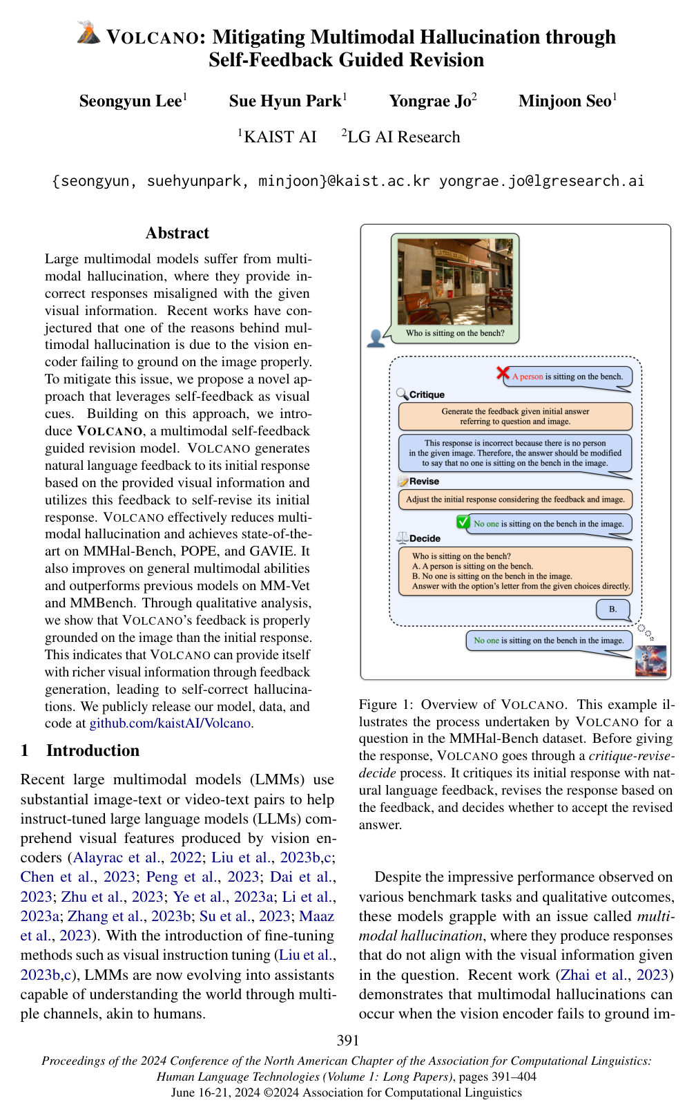 Cover for Volcano: Mitigating Multimodal Hallucination through Self-Feedback Guided Revision