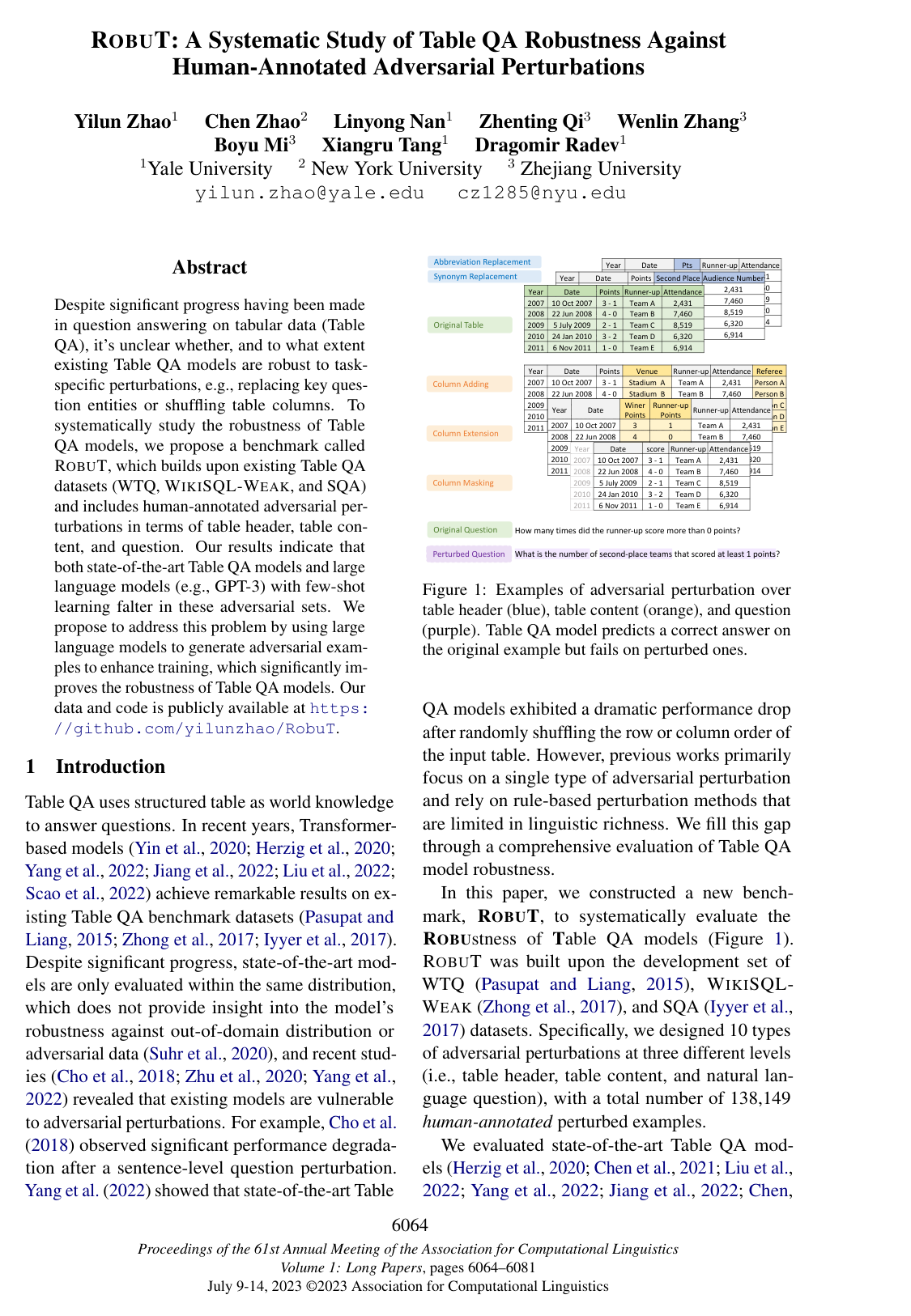 RobuT: A Systematic Study of Table QA Robustness Against Human-Annotated Adversarial Perturbations