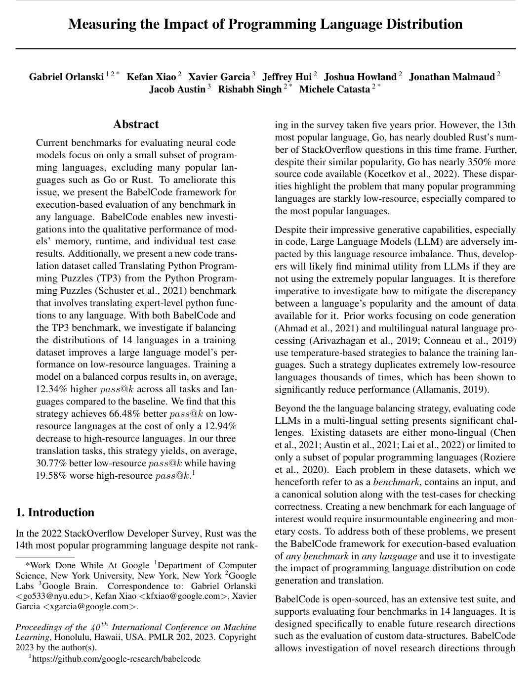 Cover for Measuring the Impact of Programming Language Distribution