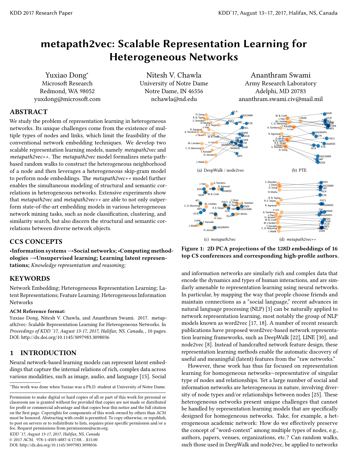Cover for metapath2vec: Scalable Representation Learning for Heterogeneous Networks