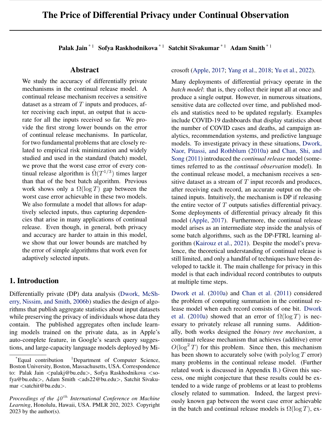 The Price of Differential Privacy under Continual Observation