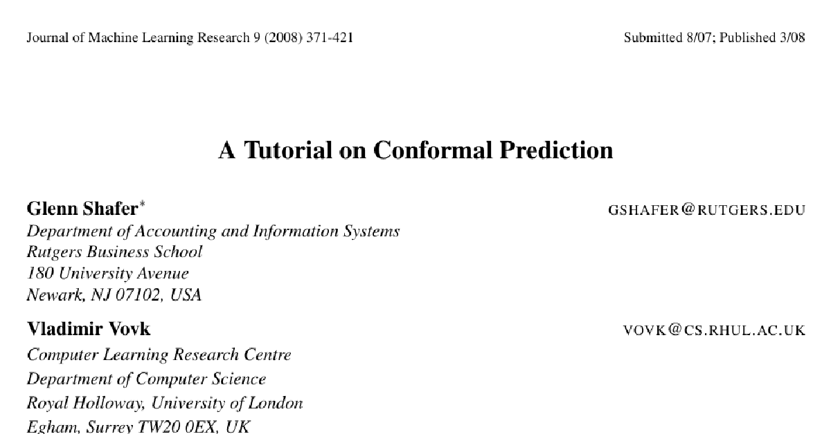 A tutorial on conformal prediction cover
