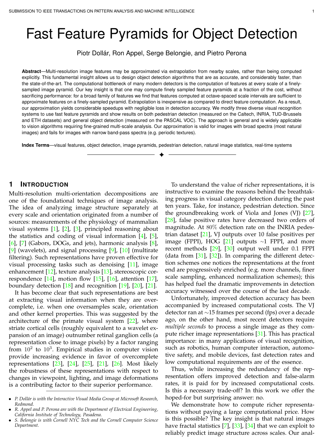 Cover for Fast Feature Pyramids for Object Detection