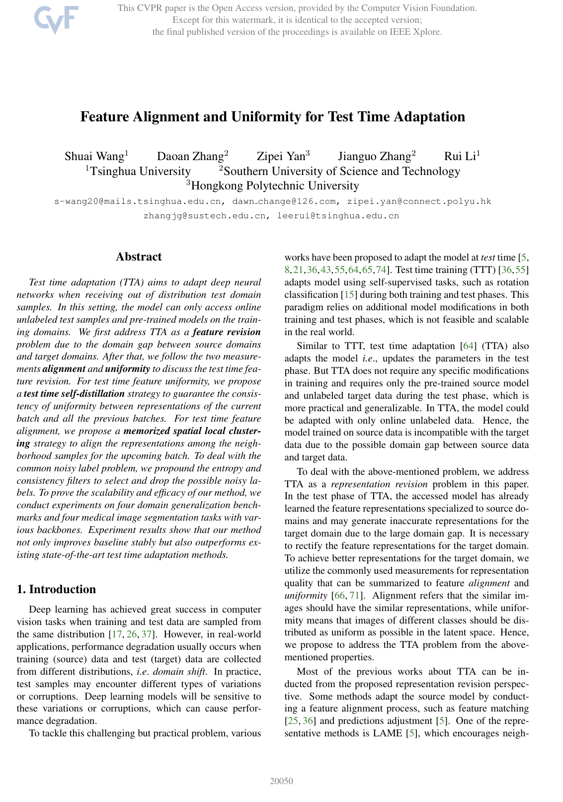 Cover for Feature Alignment and Uniformity for Test Time Adaptation