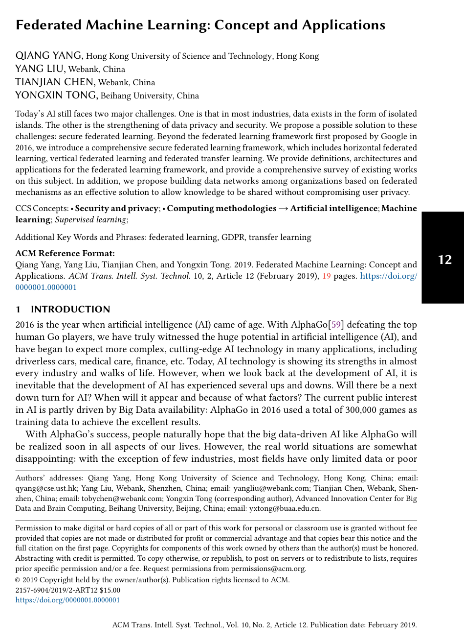 Cover for Federated Machine Learning