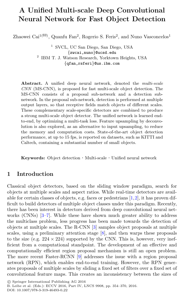 A Unified Multi-scale Deep Convolutional Neural Network for Fast Object Detection