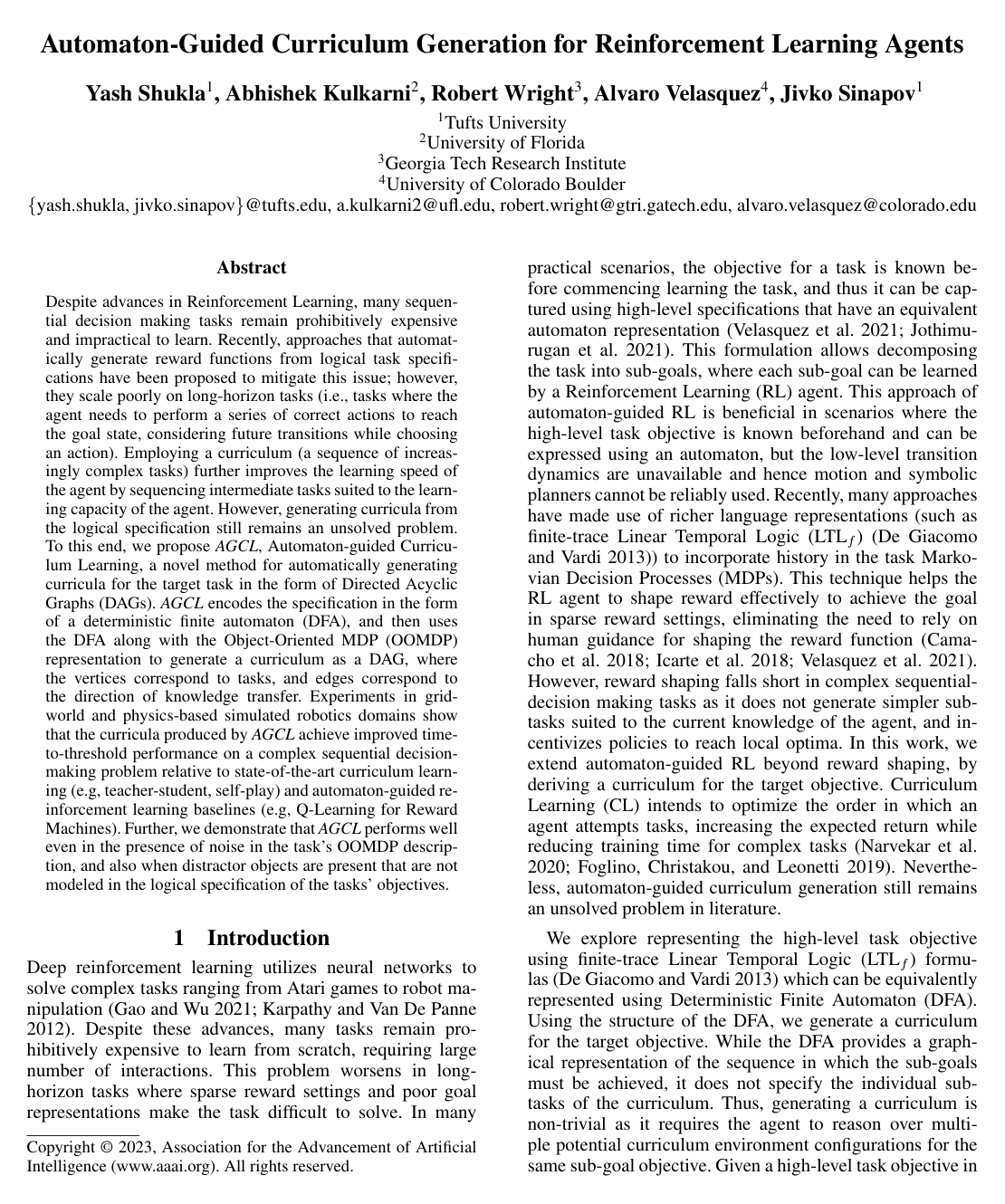 Automaton-Guided Curriculum Generation for Reinforcement Learning Agents