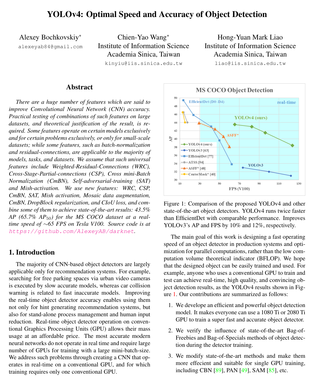 YOLOv4: Optimal Speed and Accuracy of Object Detection