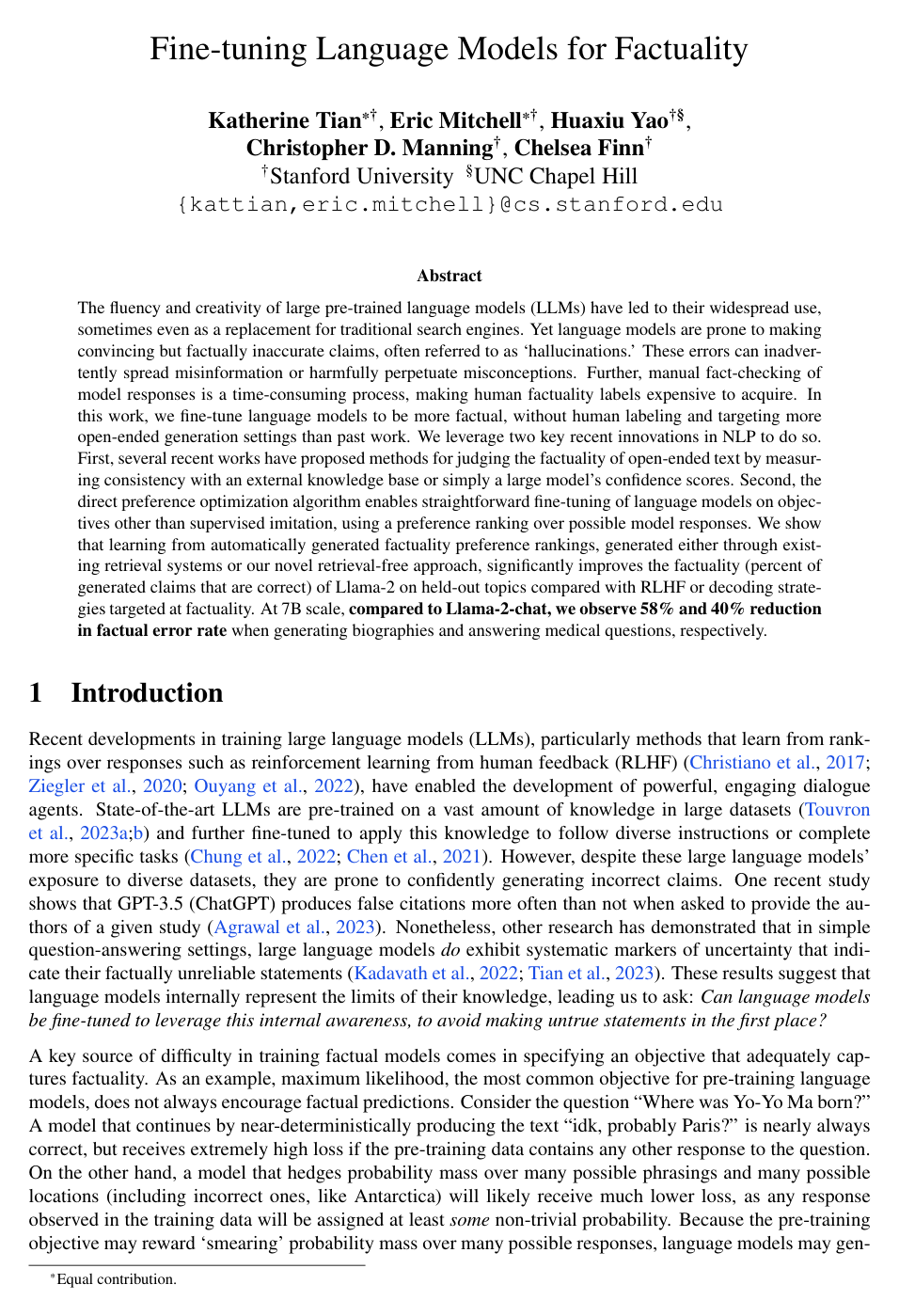 Cover for Fine-Tuning Language Models for Factuality
