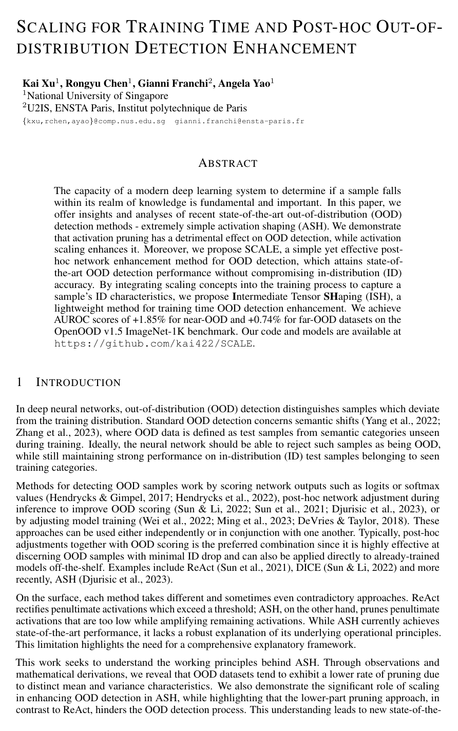 Cover for Scaling for Training Time and Post-hoc Out-of-distribution Detection Enhancement