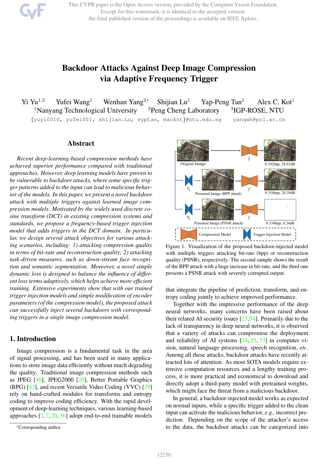 Cover for Backdoor Attacks Against Deep Image Compression via Adaptive Frequency Trigger