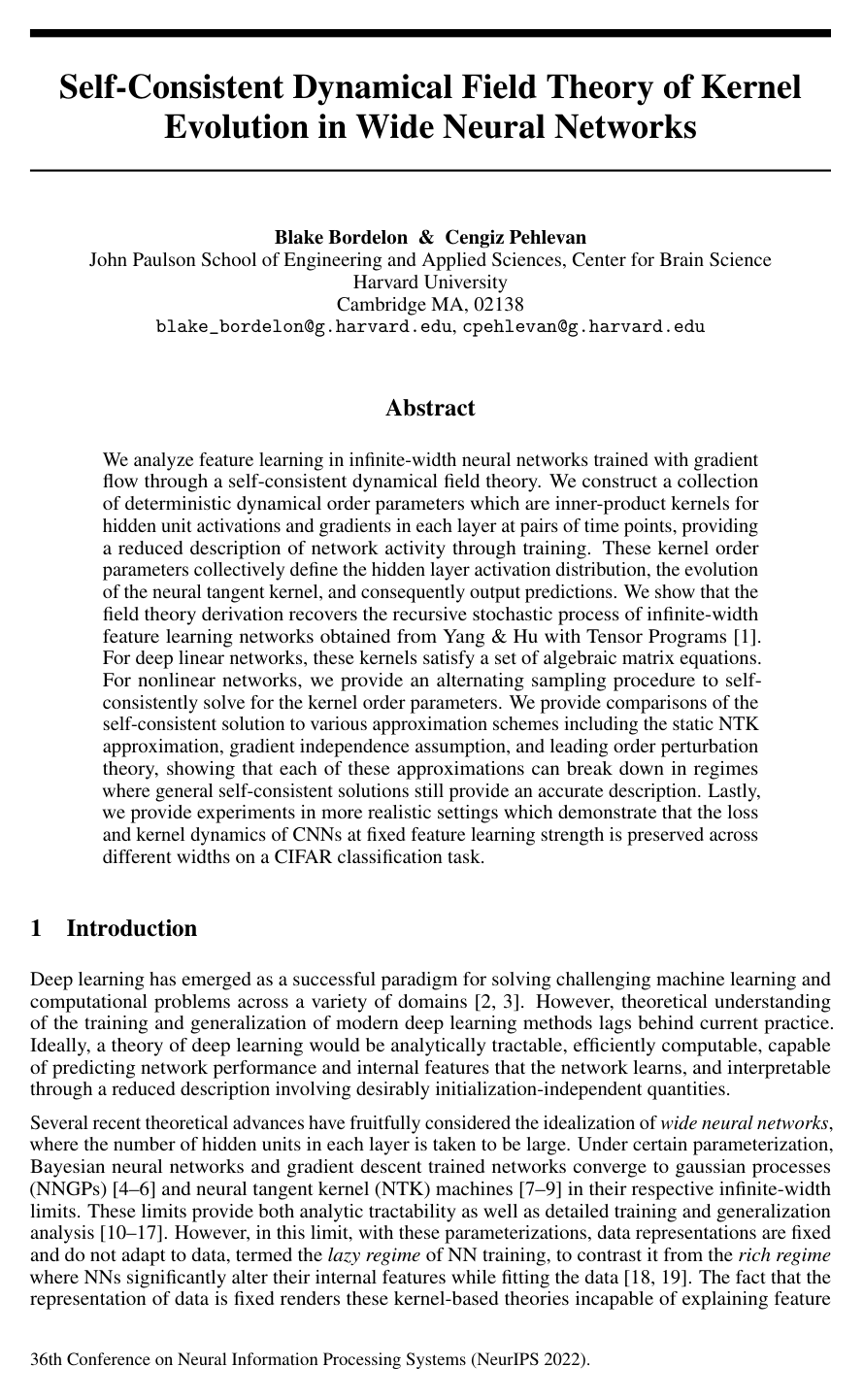 Cover for Self-Consistent Dynamical Field Theory of Kernel Evolution in Wide Neural Networks