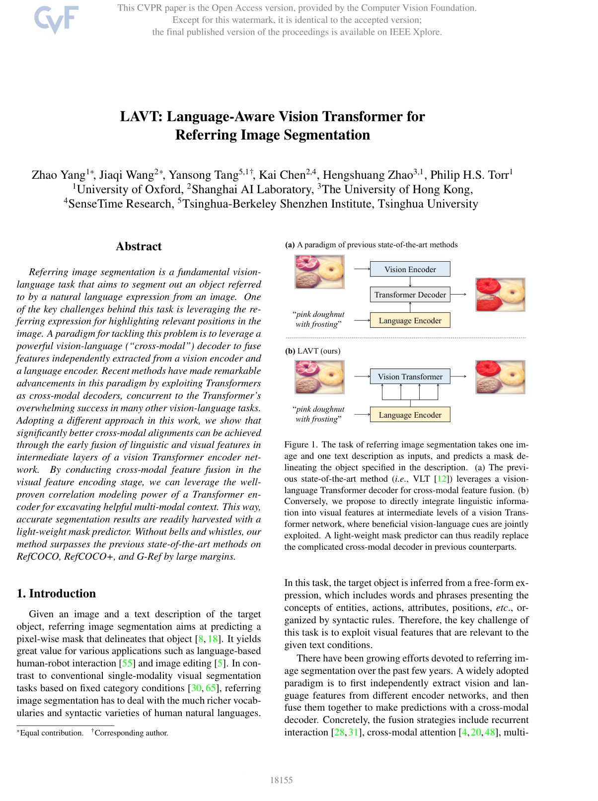 LAVT: Language-Aware Vision Transformer for Referring Image Segmentation