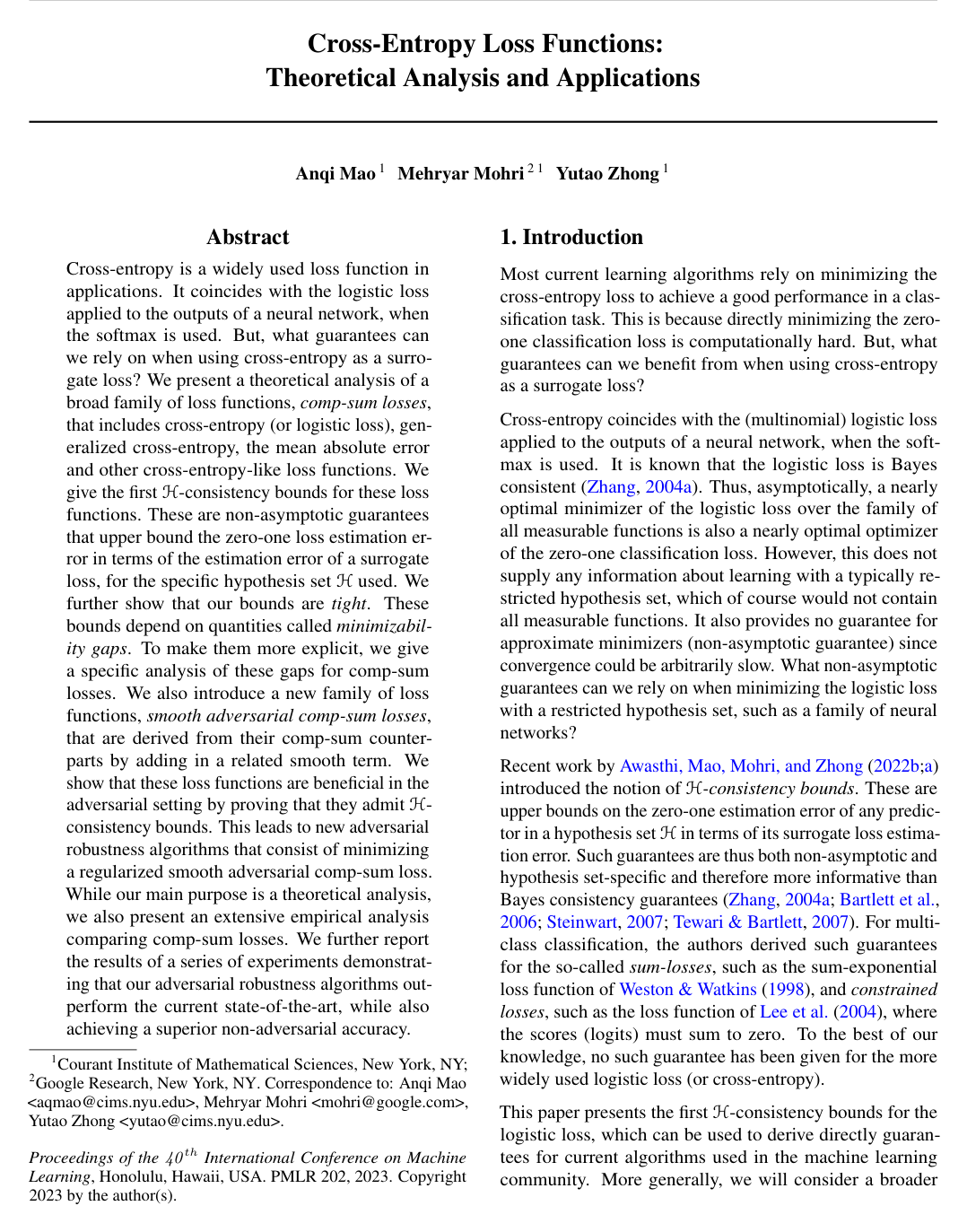 Cross-Entropy Loss Functions: Theoretical Analysis and Applications