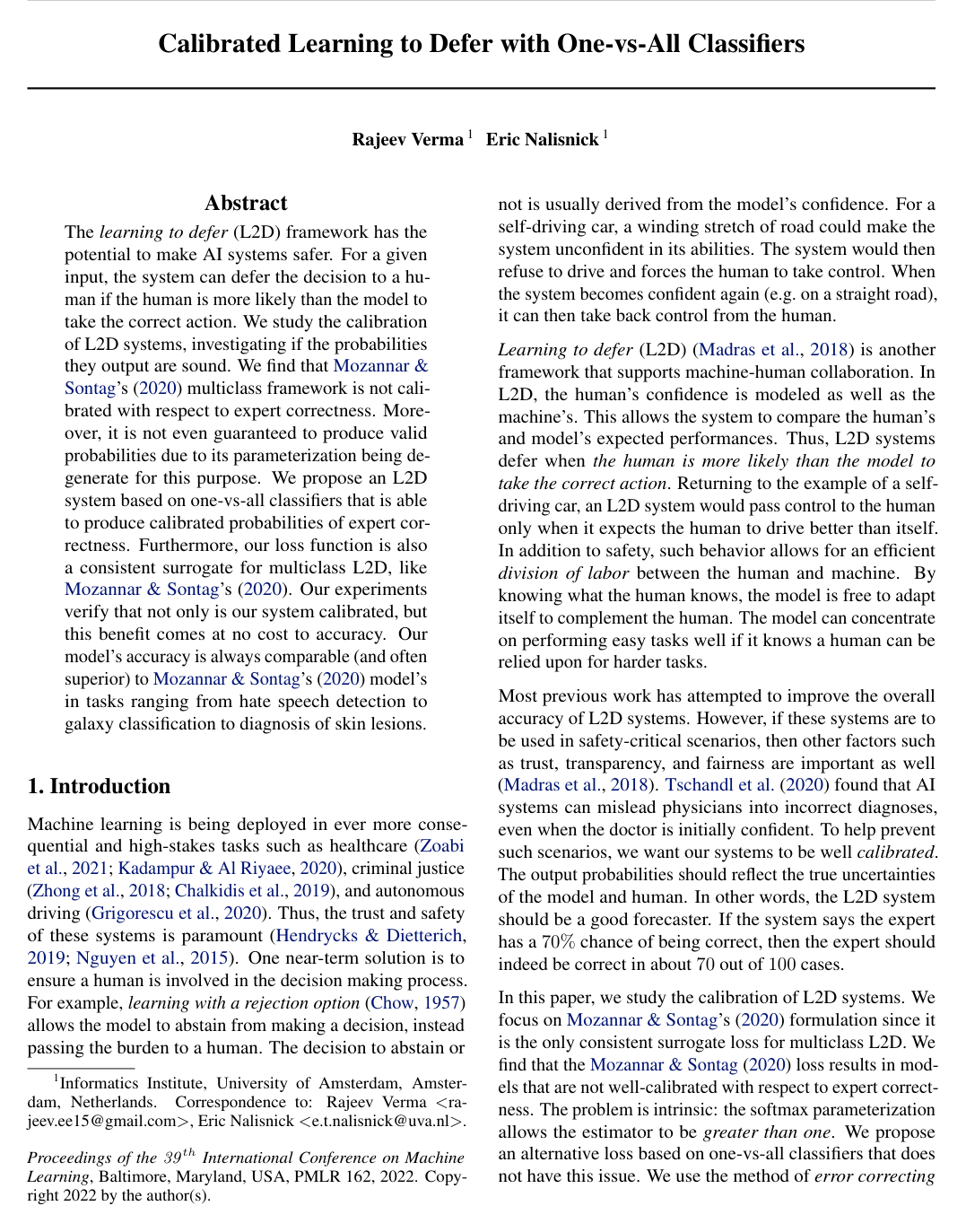 Calibrated Learning to Defer with One-vs-All Classifiers