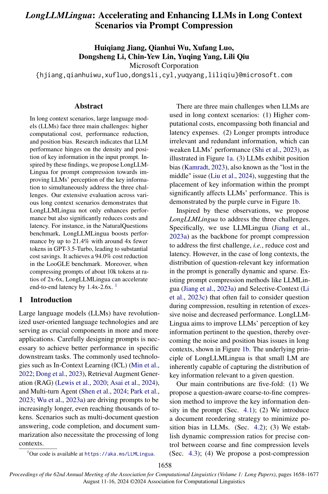 Cover for LongLLMLingua: Accelerating and Enhancing LLMs in Long Context Scenarios via Prompt Compression
