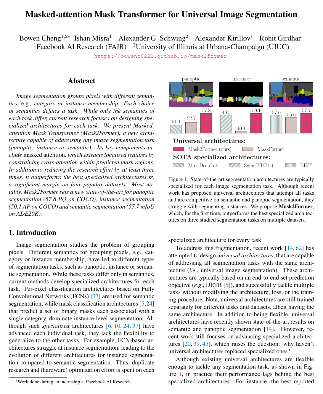 Masked-attention Mask Transformer for Universal Image Segmentation