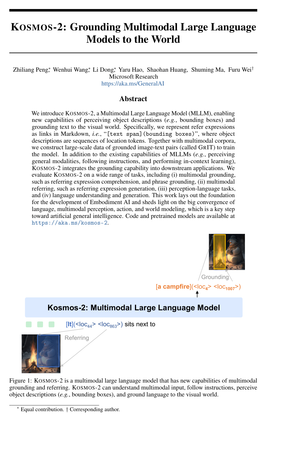 Kosmos-2: Grounding Multimodal Large Language Models to the World