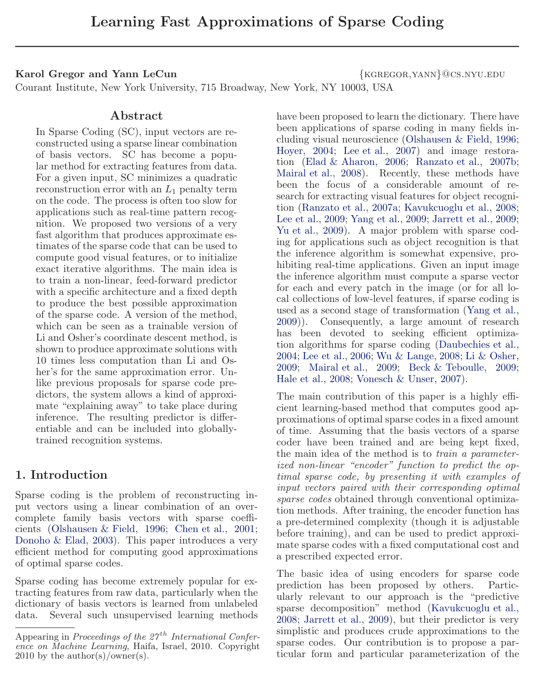 Cover for Learning Fast Approximations of Sparse Coding