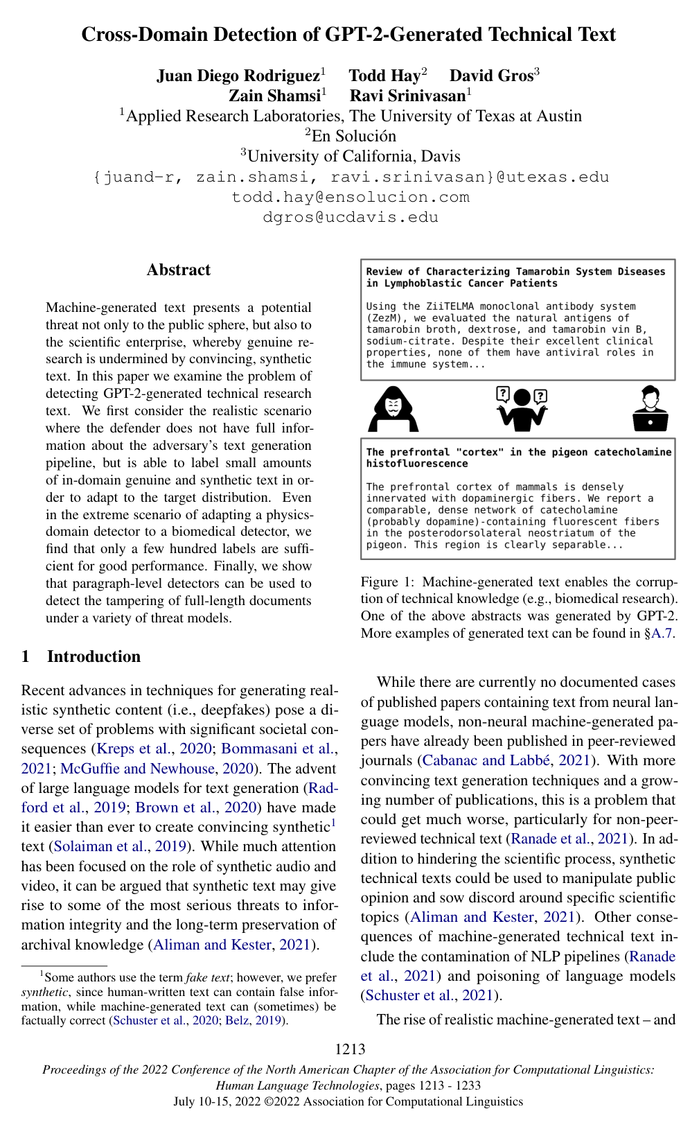 Cover for Cross-Domain Detection of GPT-2-Generated Technical Text