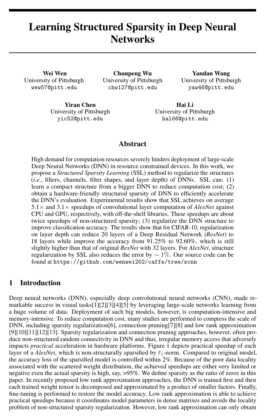 Cover for Learning Structured Sparsity in Deep Neural Networks