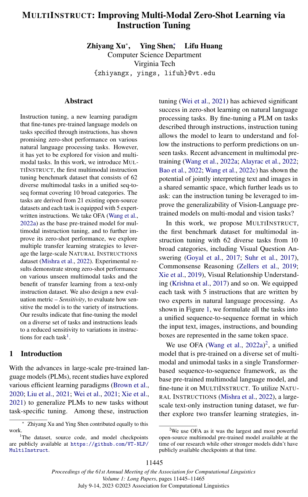 Cover for MultiInstruct: Improving Multi-Modal Zero-Shot Learning via Instruction Tuning