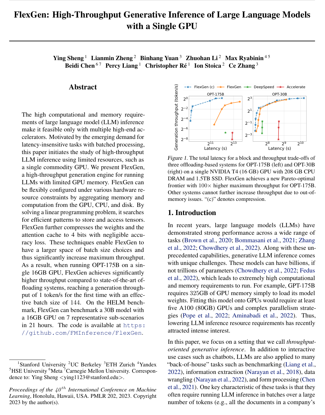 Cover for FlexGen: High-Throughput Generative Inference of Large Language Models with a Single GPU