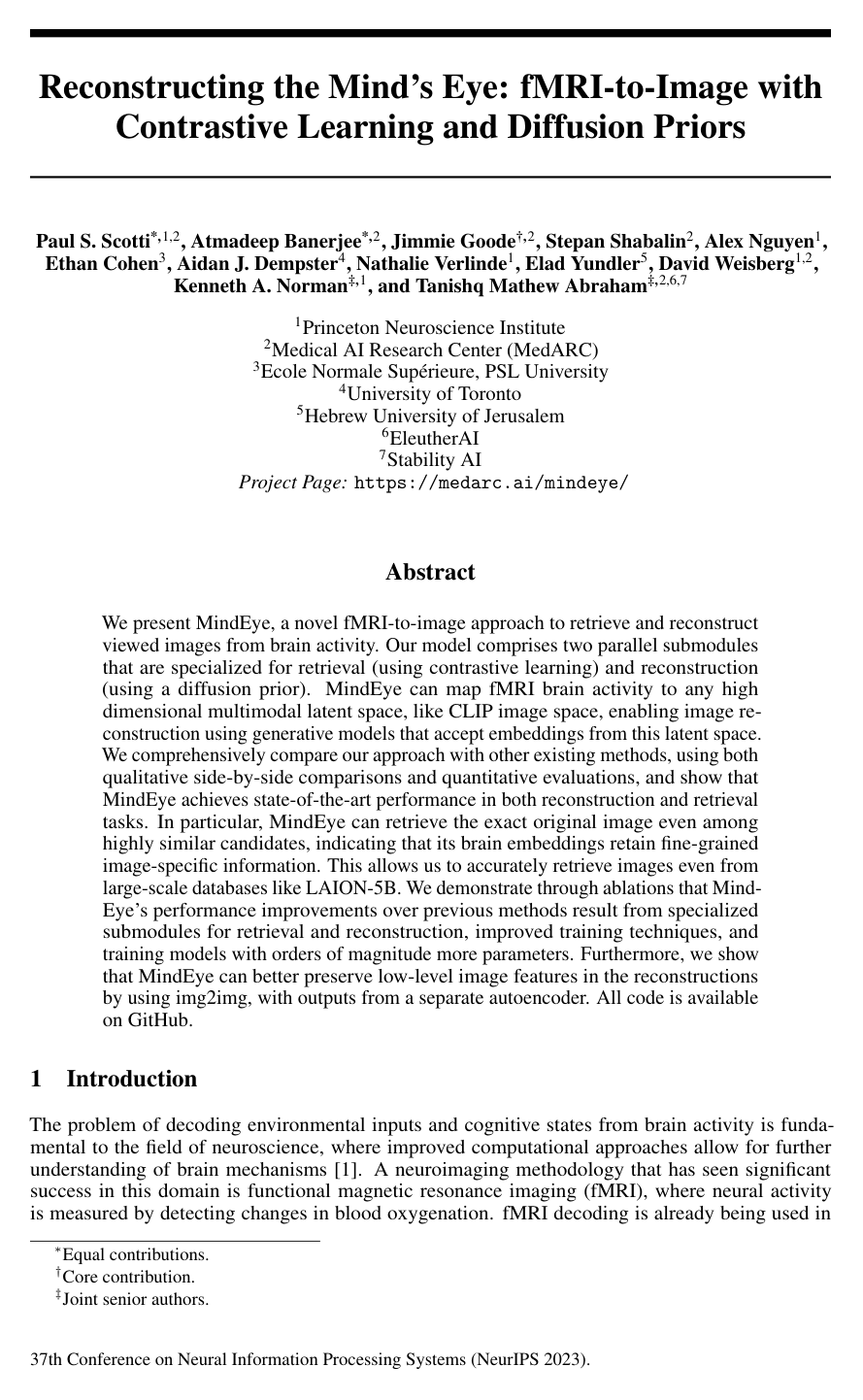 Reconstructing the Mind's Eye: fMRI-to-Image with Contrastive Learning and Diffusion Priors