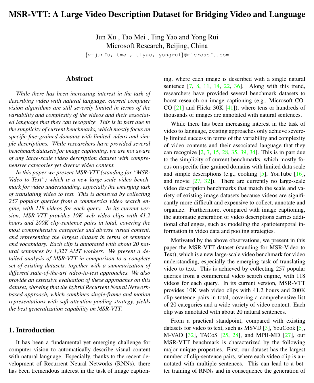Cover for MSR-VTT: A Large Video Description Dataset for Bridging Video and Language