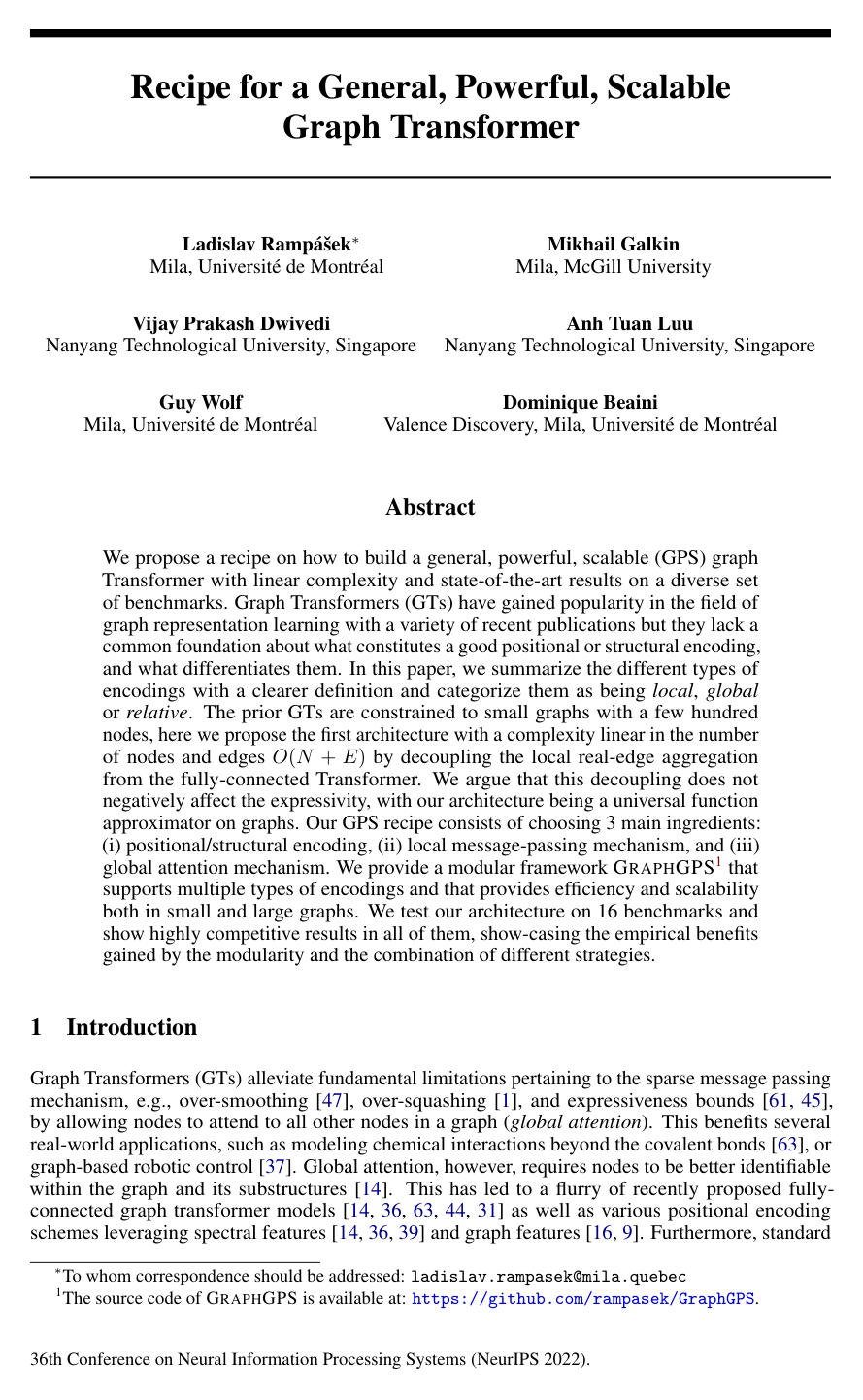 Cover for Recipe for a General, Powerful, Scalable Graph Transformer