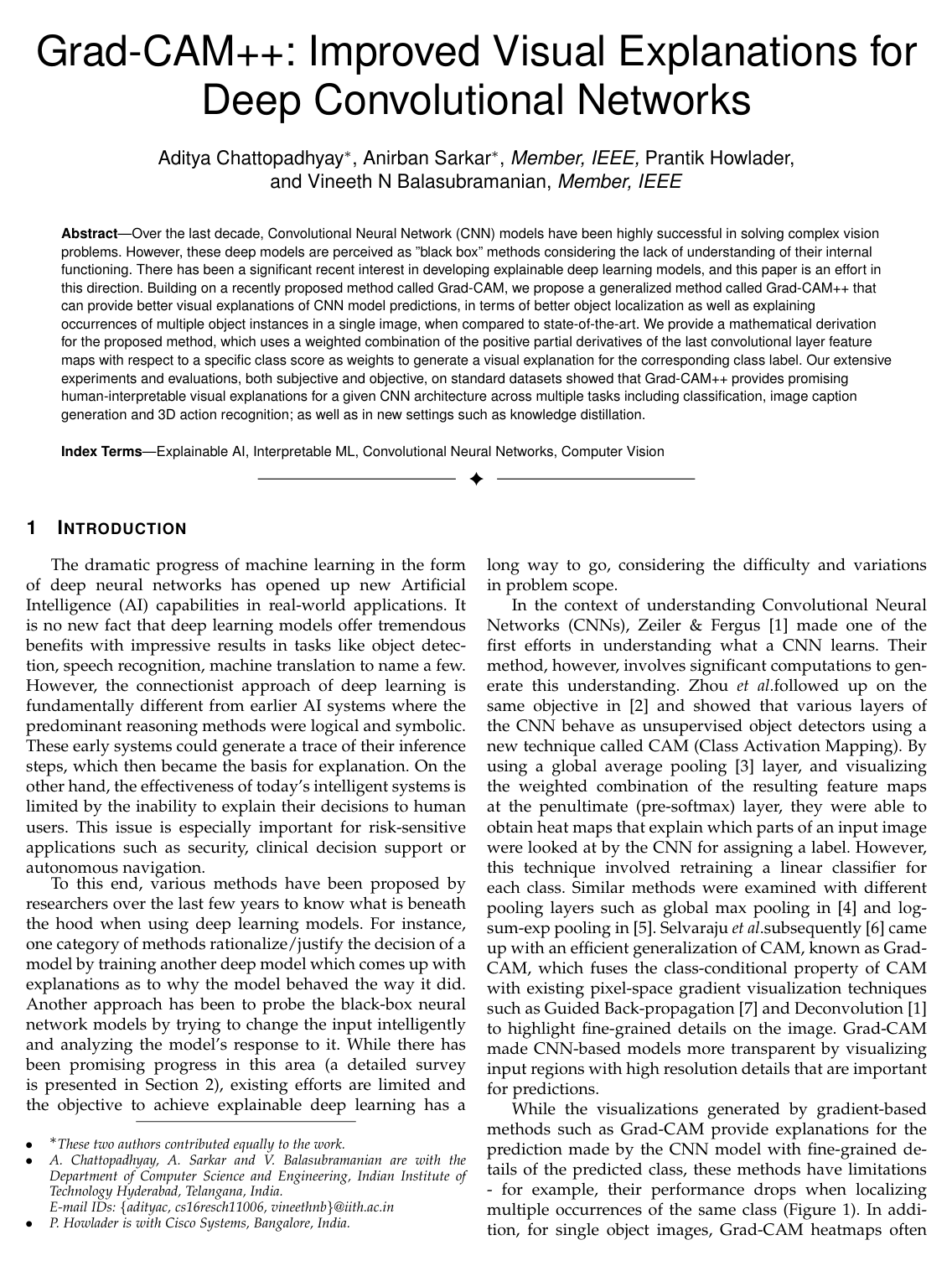 Grad-CAM++: Improved Visual Explanations for Deep Convolutional Networks
