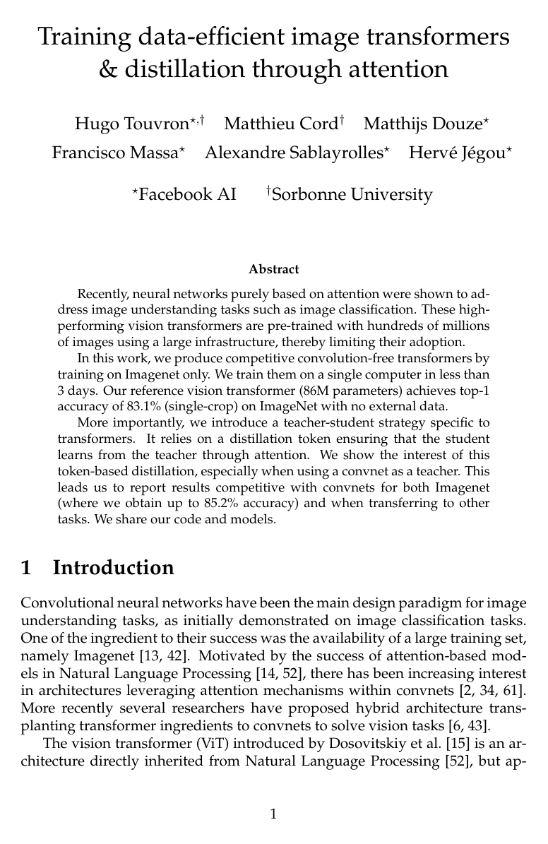 Training data-efficient image transformers & distillation through attention