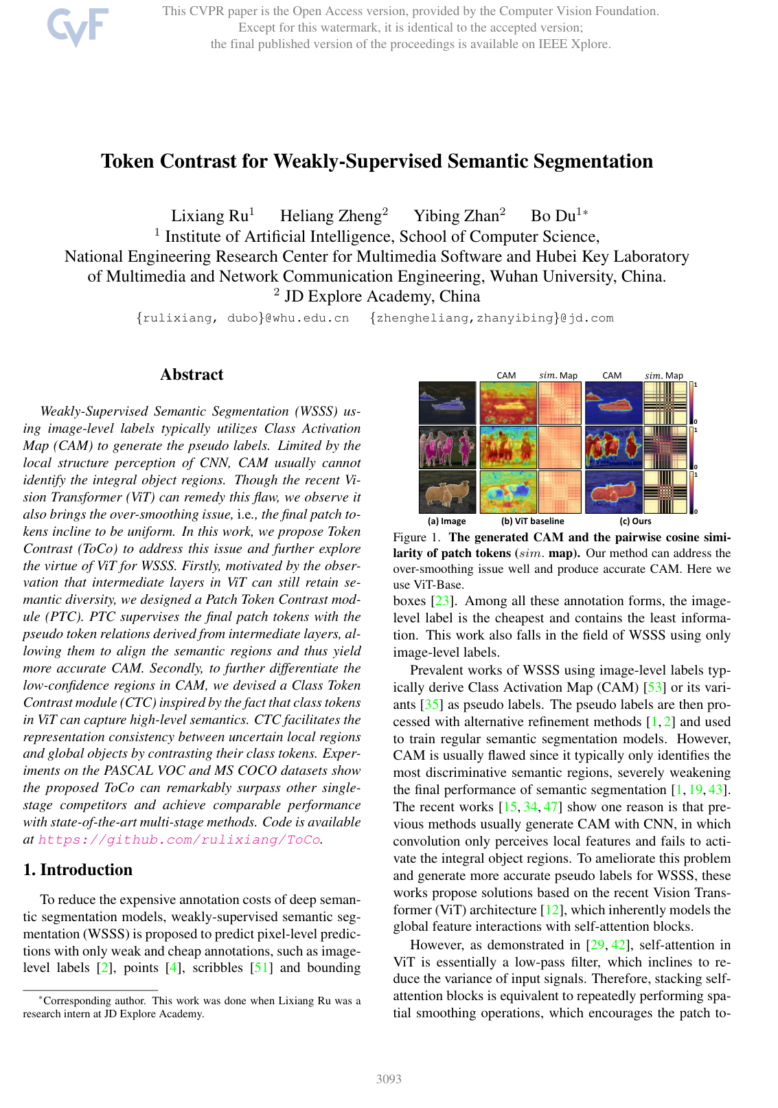 Cover for Token Contrast for Weakly-Supervised Semantic Segmentation