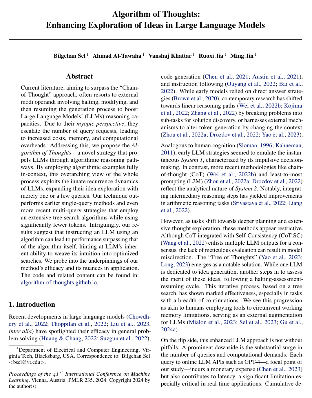 Cover for Algorithm of Thoughts: Enhancing Exploration of Ideas in Large Language Models