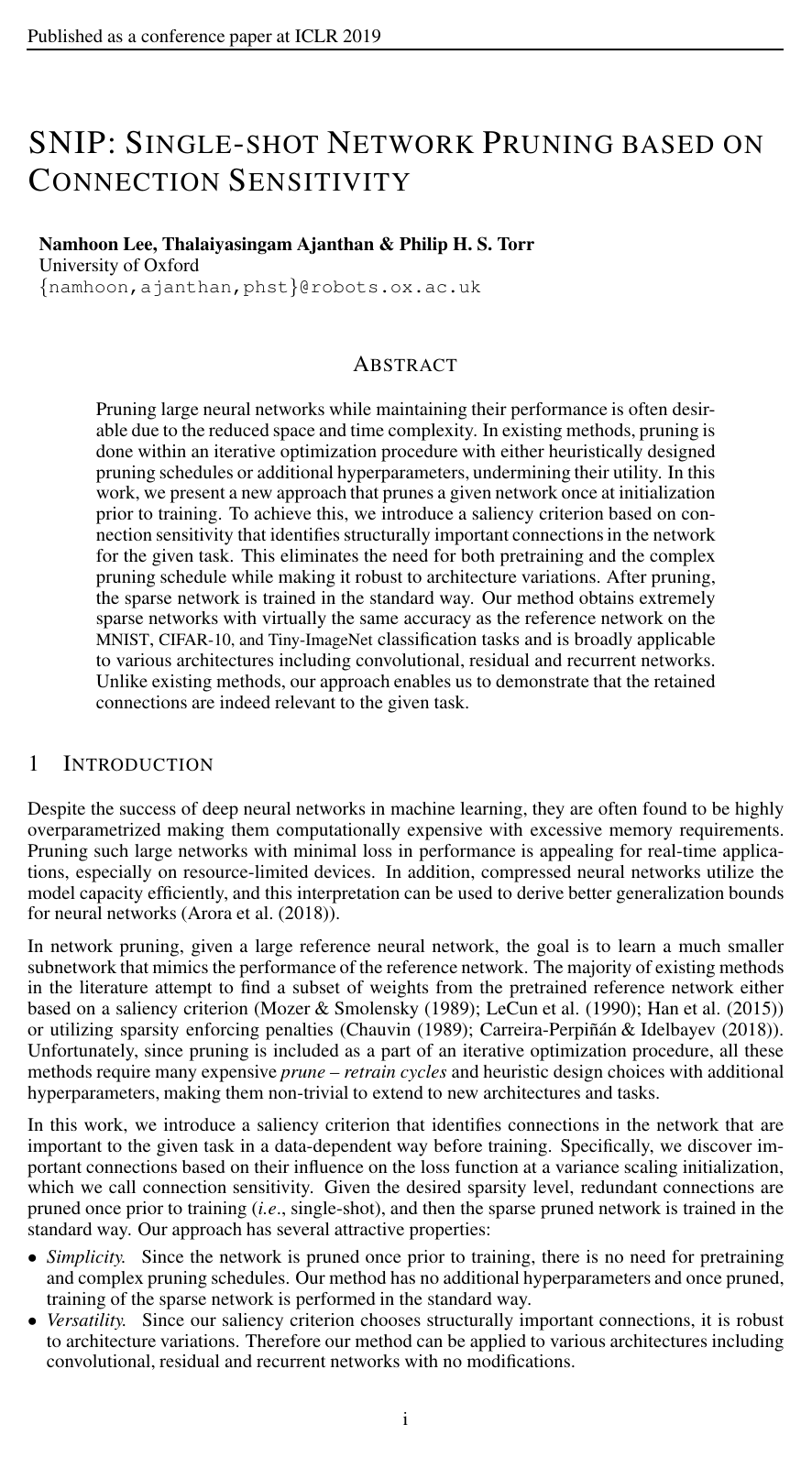 Cover for SNIP: Single-shot Network Pruning based on Connection Sensitivity