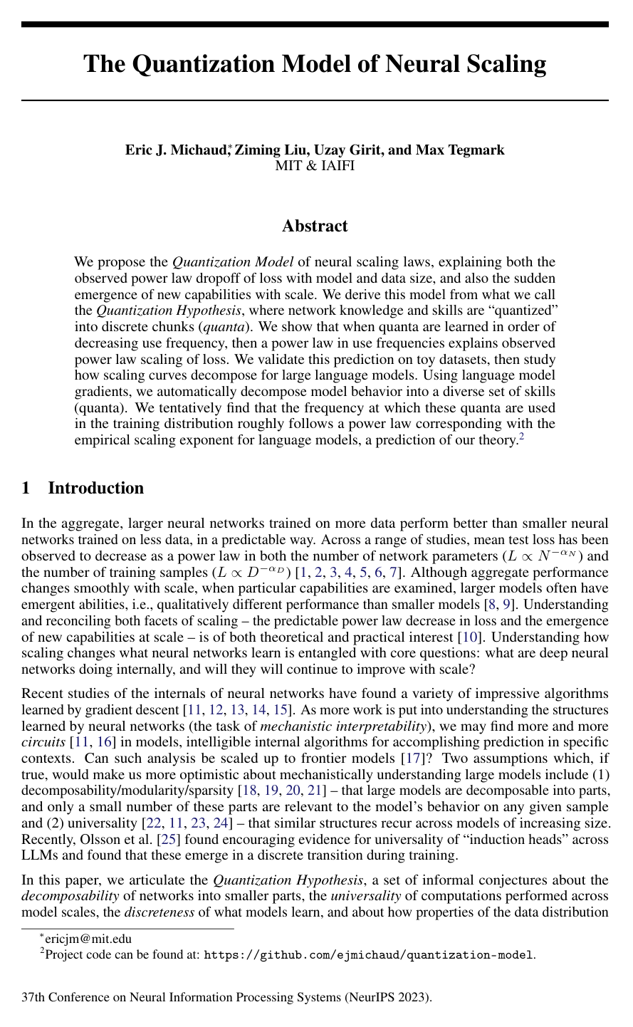 The Quantization Model of Neural Scaling