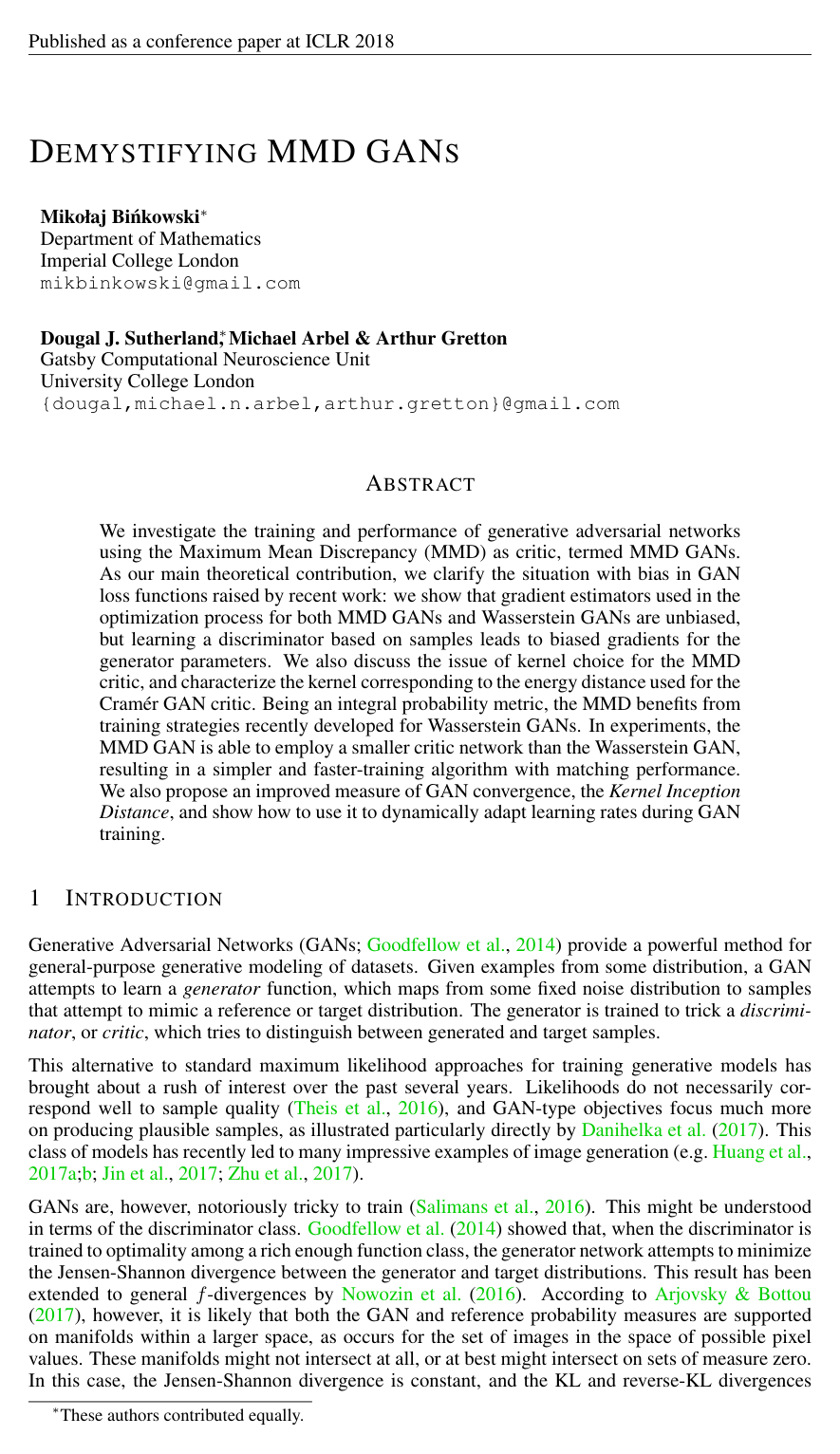 Cover for Demystifying MMD GANs