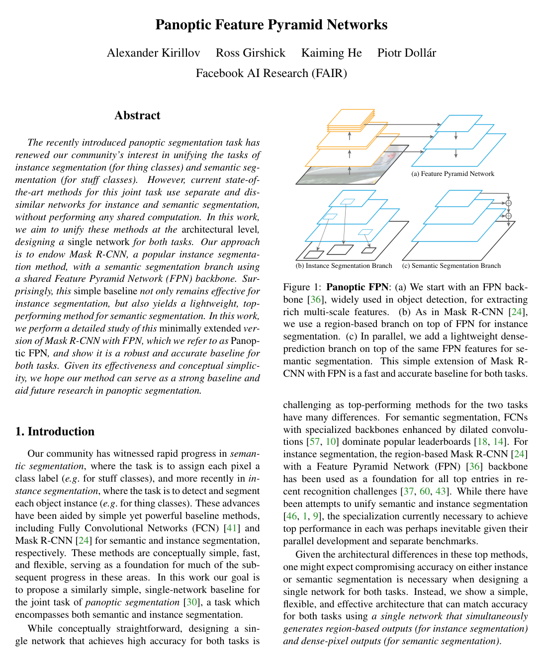 Cover for Panoptic Feature Pyramid Networks