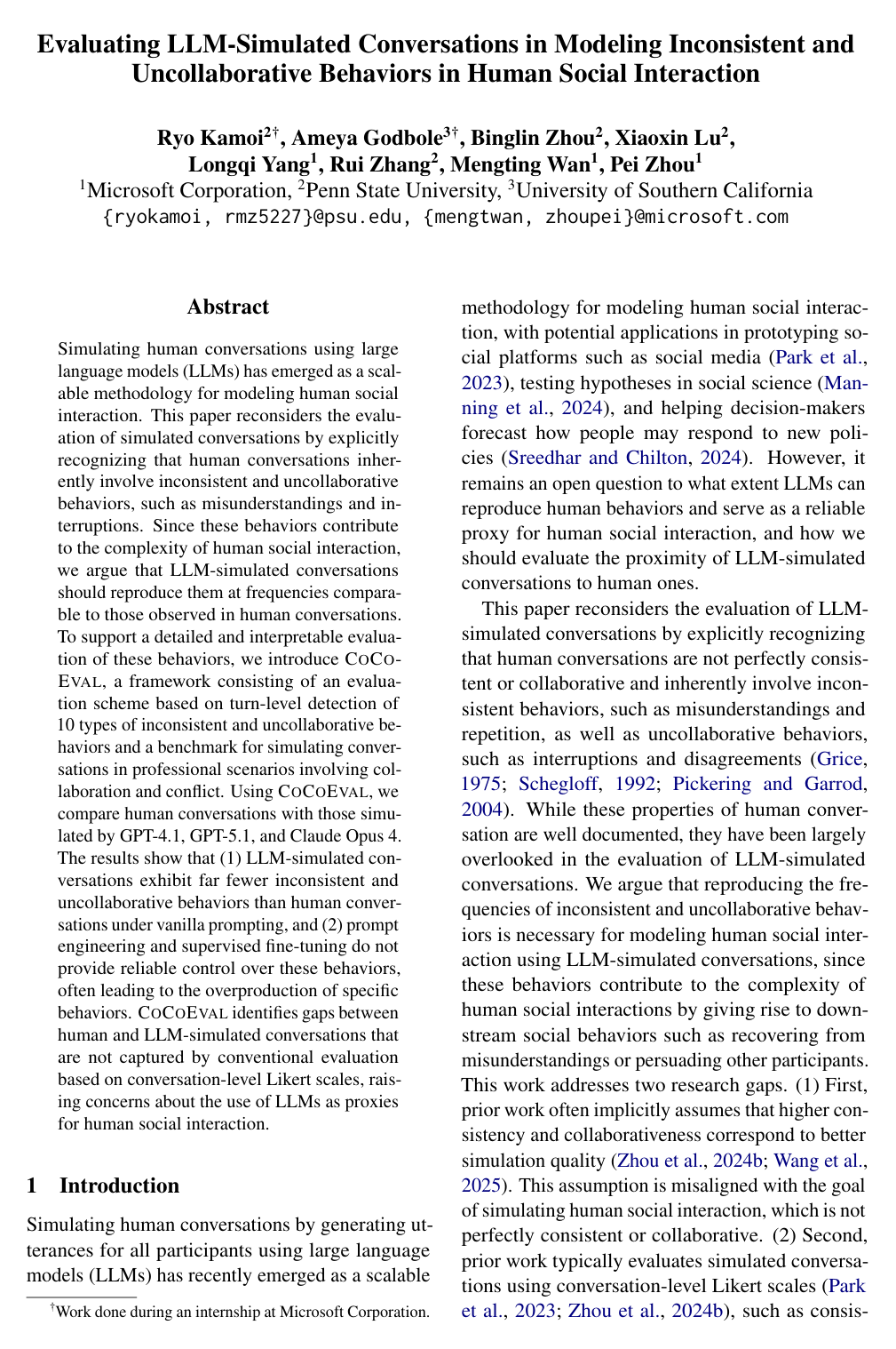 Evaluating LLM-Simulated Conversations in Modeling Inconsistent and Uncollaborative Behaviors in Human Social Interaction