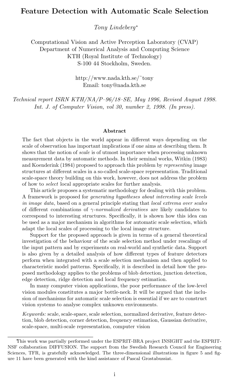 Cover for Feature Detection with Automatic Scale Selection