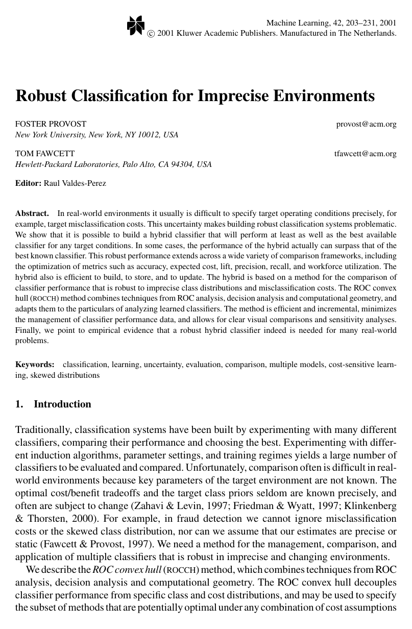 Cover for Robust Classification for Imprecise Environments
