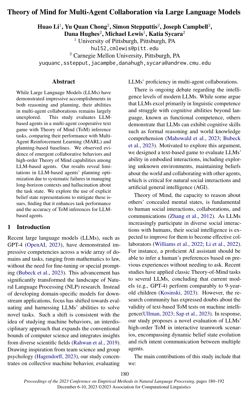 Cover for Theory of Mind for Multi-Agent Collaboration via Large Language Models