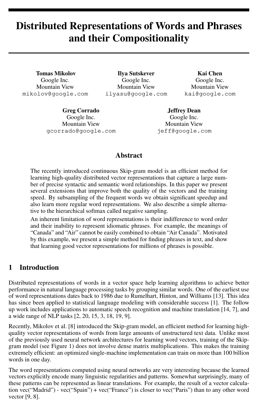 Distributed Representations of Words and Phrases and their Compositionality